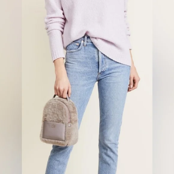 Kate Spade Finer Things Merry Mini Leather Shearling Backpack Crossbody Bag - Picture 10 of 11